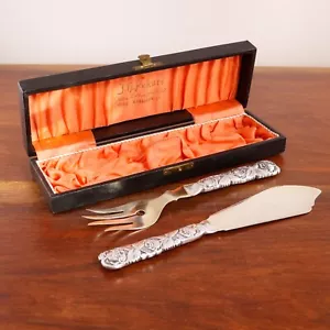 KULTAKESKUS OY FINLANDESE ART NOUVEAU 813 ARGENTO 2 PEZZI SET SERVIZIO PESCE IN SCATOLA 1956 - Foto 1 di 11
