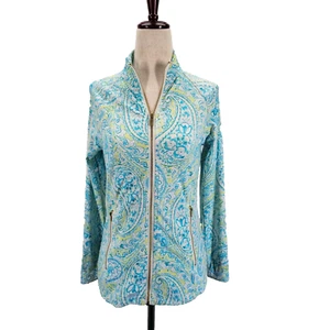 Sigrid Olsen Womens Jacket Size XS Zip Up Blue Paisley Athletic Golf Tennis - Picture 1 of 11