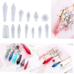 13pcs Silicone Resin Prism Dangle Charms Pendant Mold Hand DIY Casting Mould - Picture 1 of 6