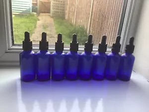Set Of 8 Cobalt Blue Empty Glass 50ml Bottle & Glass Pipette For Essential Oil - Picture 1 of 3