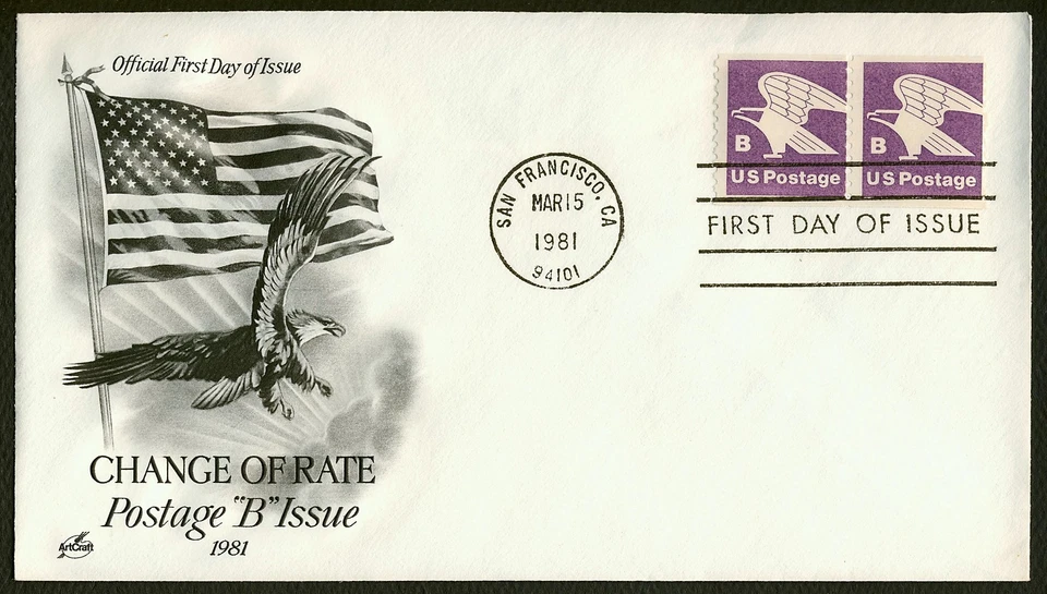#1820 'B' Eagle-Coil Pair, Art Craft FDC **ANY 5=FREE SHIPPING** - Image 1 of 1