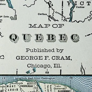 "Antiguo mapa de Quebec Canadá 1901 Montreal Laval Gatineau original 14"" X 22""" - Imagen 1 de 8