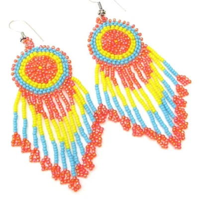 NUEVOS ARETES GANCHO CUENTAS MODA ARTESANAL AZUL TURQUESA AMARILLO NARANJA Foto 1 de 2