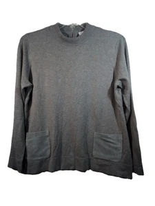 Calvin Klein Sweater Women L Gray Crew Pockets Long Sleeve - Picture 1 of 22