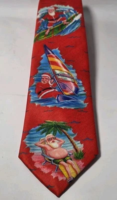 复古 Ralph Marlin Surfin Santa Necktie 美国制造经典 Blaine Heilman 印花 — 第 1/4 张图片