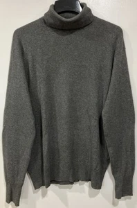 Polo Ralph Lauren Gray Cashmere Turtleneck Sweater w/Leather Elbow Patches Large - Picture 1 of 8