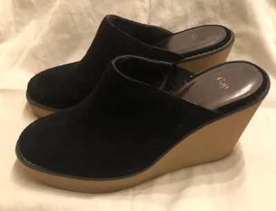 GAP Mujer Talla 7 Mula Negro Gamuza Cuero Informal Sin Cordones Bloque de Goma Tacón de Cuña Foto 1 de 4