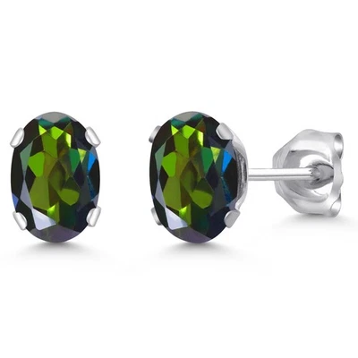 Oval Shape Forest Green Mystic Topaz 1.90 Ct Silver Brass Stud Earrings - Image 1 of 4