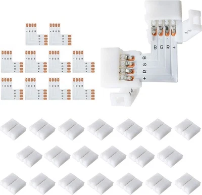 JACKYLED 20Packs L Shape 4-Pin LED Connectors with 22Pcs 4PIN-10MM-L, White  - Image 1 of 4