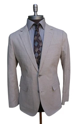 Bonobos Linen Cotton Beige Check Slim Fit Two Button Blazer SZ 40R - Image 1 of 4