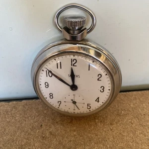 Smiths Men’s Pocket Watch Chrome Wind Up White Bezel Made In UK 1960s 2” Dia - Picture 1 of 4