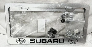 SUBARU License Plate Frame Metal Silver plus Hardwared Front Back - Picture 1 of 2