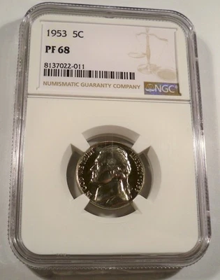1953 5c NGC PF68 PROOF JEFFERSON NICKEL PR PF 68 GREAT CAMEO EFFECT - Image 1 of 4