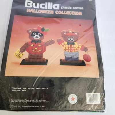 Bucilla Plastic Canvas Halloween Collection Trick or Treat Bears Table Decor Vtg - Image 1 of 4