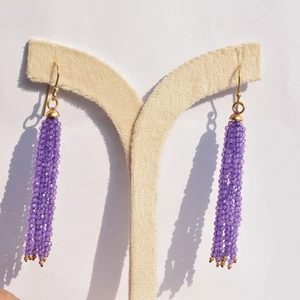 AA+ Purple Amethyst Beaded Earrings Sterling Silver Gemstone Jewelry Chandelier - Picture 1 of 6