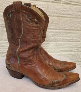 The Old Gringo Womens Cognac Tourquoise Distressed Leather Western Boots 10B - Picture 1 of 14