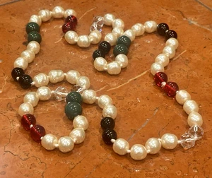 FAUX PEARL GLASS & CRYSTAL FACETED BEAD HAND KNOTTED 42" NECKLACE 1980S GLAM EU - Picture 1 of 6