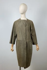 GIORGIO BRATO Grey Women’s Suede Open Front Lightweight Leather Oversized Coat - Picture 1 of 22