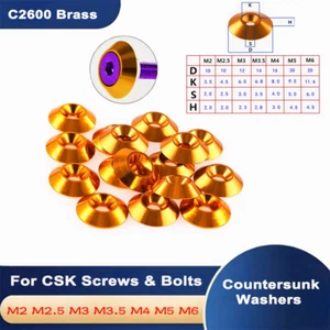 M2 M2.5 M3 -M6 Brass Solid Machine Turned Cup Washers - For CSK Screws & Bolts - Picture 1 of 7
