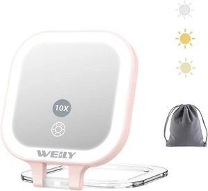 Compact Mirror with Lighting, 1X/10X Magnification, Double-Sided Travel Mirror, - Picture 1 of 12