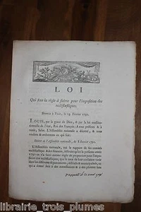 ✒ Révolution LOI règle pour l'imposition des ecclésiastiques 1791 - Bild 1 von 1