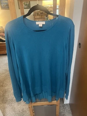 Suéter Coldwater Creek verde azulado acordeón plisado trasero XL NUEVO SIN ETIQUETAS Foto 1 de 4