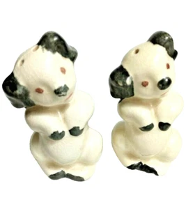 Ceramic Begging Puppy Salt And Pepper Shakers - White With Black Ears - Picture 1 of 12