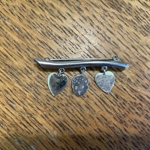 Sterling Silber Brosche - 2 Herzen & Baby Vintage Anstecknadel 2" - Bild 1 von 2
