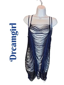 Dreamgirl Womens Fringe Chemise Sz M Navy Blue Adjustable Back Strap Glamour  - Picture 1 of 14