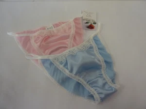 2 Shiny SATIN TANGA string bikini brief PINK & BLUE Ivory Lace SIZES XS-XXL - Picture 1 of 4