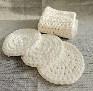 Cream White Crochet Cotton Bath Set - Washcloth Scrubbie Makeup Remover Handmade - Picture 1 of 4