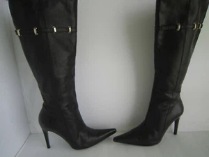 Versace High Heel Boot Black Leather Medusa Medalion  Sz 381/2 Us 8 - Picture 1 of 10