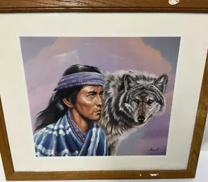 Vintage 1992 Wolf Spirit Native American Folk Art Gary Ampel Framed - Picture 1 of 8