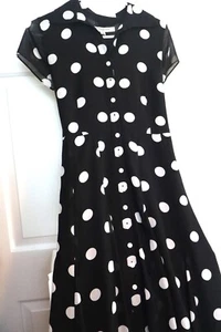 Vestido Camisa Evan Picone Negro/Blanco Lunares Cinturón Talla 4 Completamente Forrado Nuevo sin Etiquetas - Imagen 1 de 9