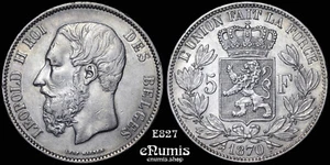 BÉLGICA, Leopoldo II, 5 Francos 1870, XF+/aUNC - Imagen 1 de 5