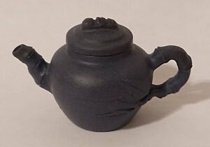 Miniature Oriental Asian Ceramic Bamboo Design Dark Teal Green Teapot Dollhouse