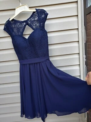 👗Vestido de Dama de Honor Formal Azul Kennedy - Superposición de Encaje Azul Marino - Talla 6 Foto 1 de 4
