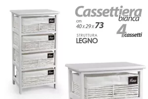Cassettiera da cucina in legno bianco shabby chic cassetti in vimini GG-2996 - Foto 1 di 1