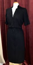 1950s 50s Vintage Black Button Front Zip Short Sleeve Day Dress - M/L