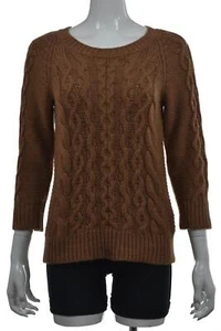 J Crew Womens Sweater Size M Camel Brown Crew Neck 3/4 Sleeve Wool Top - Picture 1 of 4