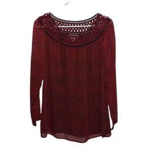 Coldwater Creek Red Black Sheer Long Sleeve Blouse - Picture 1 of 5