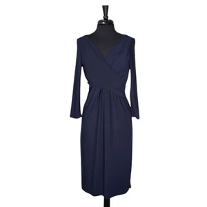 Ralph Lauren Women's Dress Navy Blue Surplice V-Neck Stretch Faux Wrap Sheath 8 - Picture 1 of 8