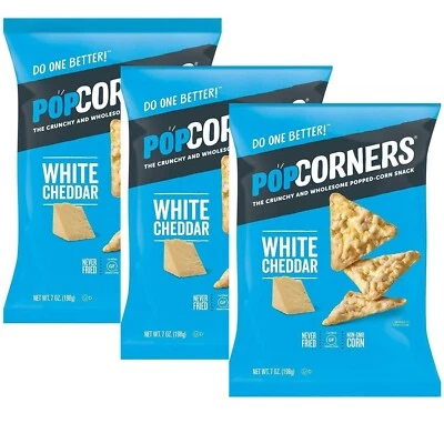 Popcorners Popped Corn Snack WHITE CHEDDAR, Puffed Chips 7 Oz. (Pack of 3) - Image 1 of 4