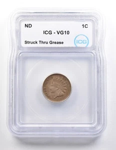 1859-1864 ERROR Indian Head Cent Struck Thru Grease VG10 ICG *3656 - Picture 1 of 3
