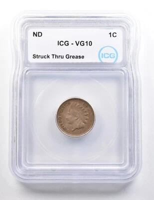 1859-1864 ERROR Indian Head Cent Struck Thru Grease VG10 ICG *3656 - Image 1 of 3