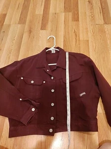Gitano Denim Jean Jacket M L Oversize Burgundy Wine Unisex Cropped - Picture 1 of 8