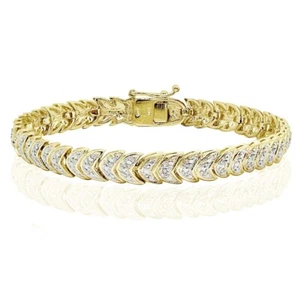 Gold Tone Diamond Accent Leaf Tennis Bracelet - Picture 1 of 3