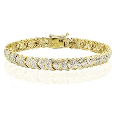 Gold Tone Diamond Accent Leaf Tennis Bracelet - Image 1 of 3