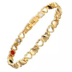 Heart Gol Magnetic Bracelet Women Energy Balance Power Health Bracelet Calm Joy - Picture 1 of 11