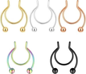 20G Fake Nose Rings Hoop Clip-on Stainless Steel Septum Jewelry Non Piercing Fak - Picture 1 of 2